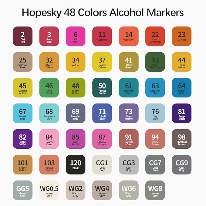 Hopesky 48 Colors Alcohol Markers - Dual Tip Permanent Art Markers Set for Coloring Drawing Painting, Fine and Chisel Tip Alcohol Based Pens with Storage Case for Adult Artists