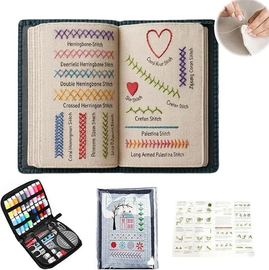 2026 New Embroidery Stitch Book Kit, Portable All Scenario Embroidery Stitch Book, Beginner DIY Embroidery Kit with Complete Toolkit and Instruction, Ideal Gift for Craft Lovers & DIY Enthusiasts
