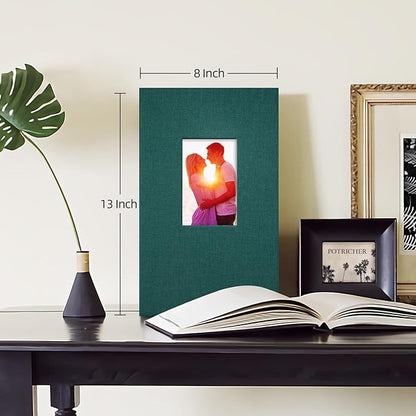 potricher Small Photo Album for 4x6 300 Photos Linen Cover Picture Book for Family Wedding Anniversary and Baby (Dark Green)