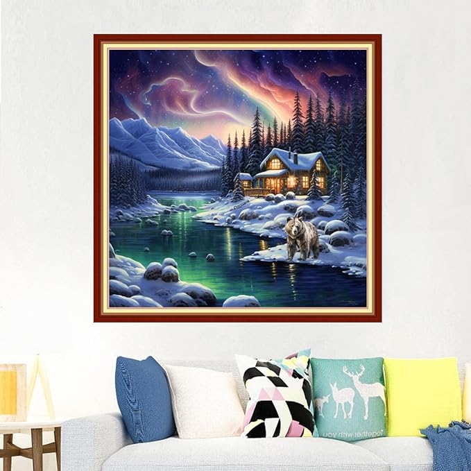 Foxdiviy Stamped Cross Stitch Kits Full Range of Embroidery Needlework Starter Kits for Beginners Adults 11CT Embroidery Patterns Art Crafts DIY Needlepoint Kits-Arctic Snow Scenery 18x18 inch