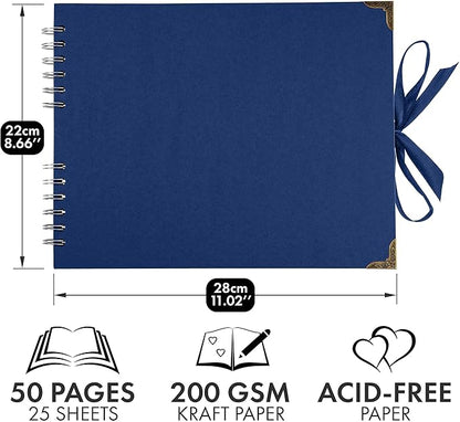 Bstorify Square Scrapbook Photo Albums 50 Pages (11 x 8.5 Inch) Blue Thick Paper, Hardcover, Ribbon Closure - Ideal for Your Scrapbooking Albums, Art & Craft Projects (Blue, 11 x 8.5 Inch)