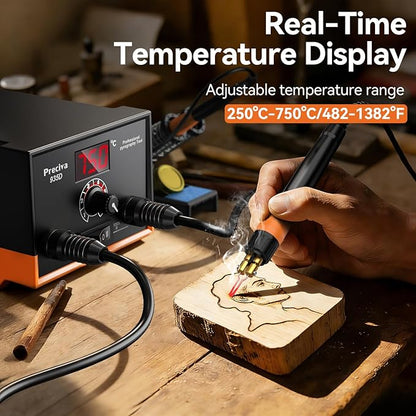 Preciva 935D Wood Burning Kit, Adjustable Temperature Wood Burner Tool with Dual Pens, Dual-Barrel Holder,Digital Display, 20 Interchangeable Wood Burner Tips & 20 Wooden Blocks for Pyrography Art