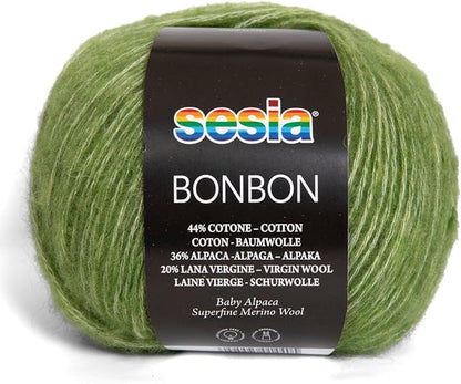 2 Skeins, Baby Alpaca, Superfine Merino Wool, Cotton, 458 Yds/3.5 oz., Needles US 6-7, Sesia Bon Bon (2, Green - 0075)