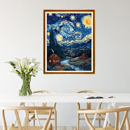 Joycasa Stamped Cross Stitch Kits for Beginners Full Range of Cross Stitching 11 CT Printed Cross Stitch Kit for Adults Cross-Stitch Patterns Needlepoint Kits-Van Gogh Starry Night 16x20 inch