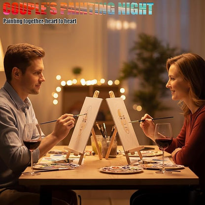 4 Pack Painting Set for Adults or Family Groups, 124 PCS Paint Sets with 4 Table Easels,48 Acrylic Paints,12 Pre-Drawn & Blank Canvases for Painting,48 Brushes,4 Pencils,4 Palettes and Painting Guides