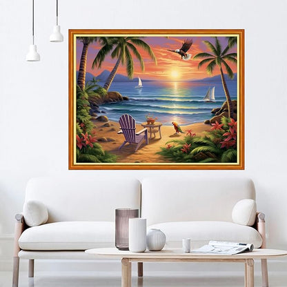 Dooxvey Cross Stitch Kit for Adult Beginners - Full Range of Stamped Kits, 11CT Patterns - 'Rest by The Seaside' 16x20 inch