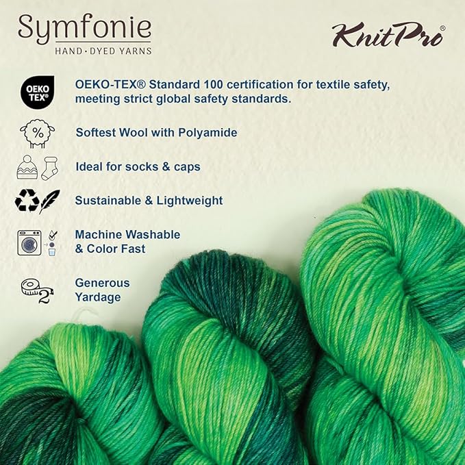KnitPro Symfonie Hand Dyed Yarn | Extra Fine Merino Wool & Polyamide Blend for Knitting & Crocheting, Fingering Weight, Oeko-TEX Certified 400m, 100g Skein | Terra Variegated Jungle Secrets