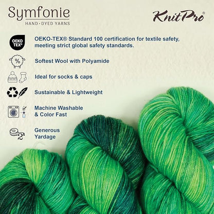 KnitPro Symfonie Hand Dyed Yarn | Extra Fine Merino Wool & Polyamide Blend for Knitting & Crocheting, Fingering Weight, Oeko-TEX Certified 400m, 100g Skein | Terra Variegated Jungle Secrets