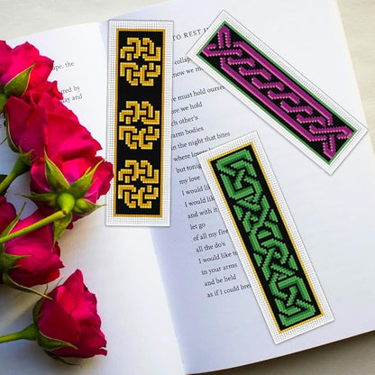 ORIGACH 6 Set Celtic Knot Cross Stitch Bookmark Kit for Beginner with Backing Felt Floss Instructions DIY Stamped Embroidery Bookmark Kit for Adults, Book Lovers
