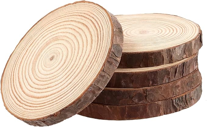SOUJAP 100Pcs 3.5-4 Inch Natural Wood Slices, Unfinished Wooden Slices with Tree Bark, Wood Log Discs Circles for DIY Crafts, Centerpieces