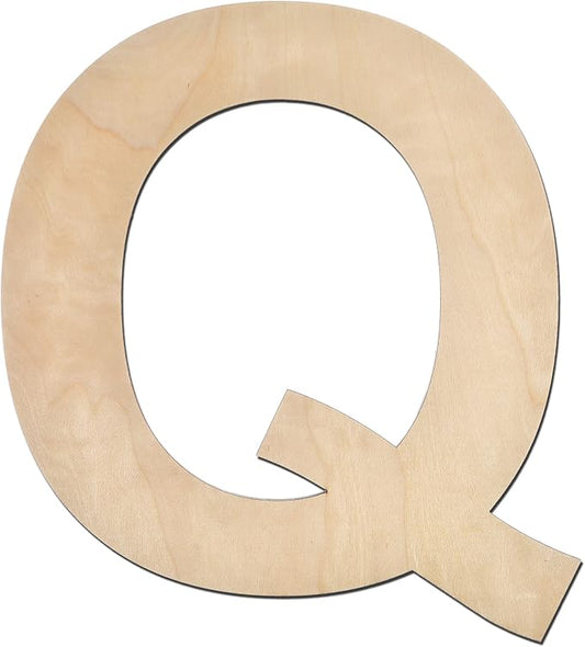 12 Inch Wooden Letter Q, 1/4 Inch Thick Large Unfinished Wood Letter for Home Wall Decor, DIY Crafts