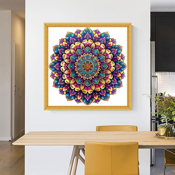 Foxhool Stamped Cross Stitch Kits,11CT Printed Cross Stitch Pattern Full Embroidery Kits for Beginner Needlepoint Kits-Magic Mandala 18x18 inch
