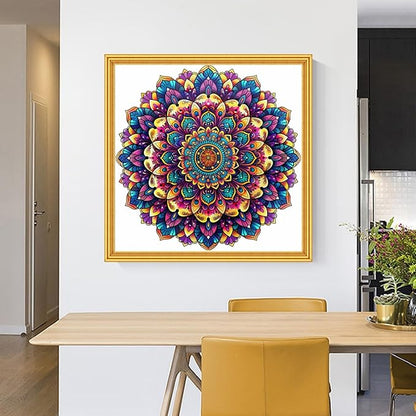 Foxhool Stamped Cross Stitch Kits,11CT Printed Cross Stitch Pattern Full Embroidery Kits for Beginner Needlepoint Kits-Magic Mandala 18x18 inch