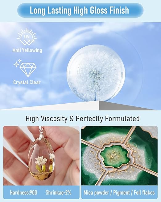 Nicpro UV Resin Kit 2000g, Large Crystal Clear UV Cure Epoxy Resin Supplies, Low Odor & Quick Curing Transparent Solar Activated Glue for Jewelry Making, Handmade DIY Craft, Coating and Casting