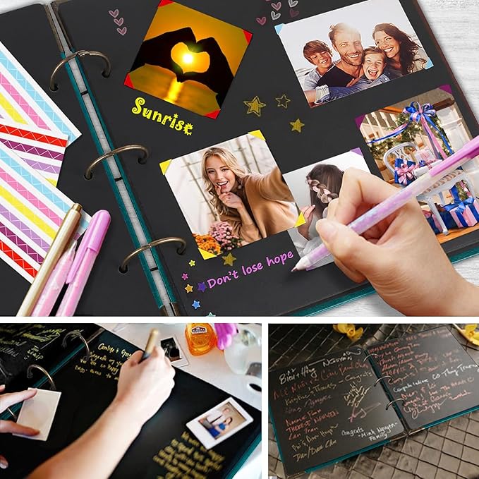 ADVcer Photo Album DIY Scrapbook, 10x10 inch 50 Pages Vintage Leather Cover Three-Ring Binder Love Picture Booth Albums with 408pcs Self Adhesive Photos Corners for Memory Keep, Heart (Jasper Green)