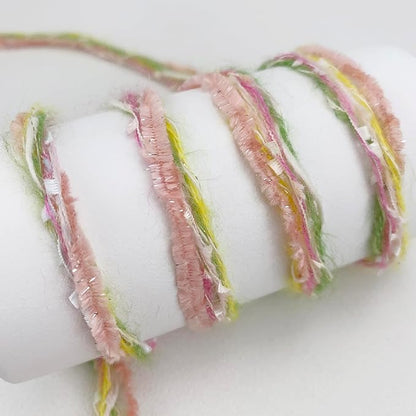 Artisanal Yarn Collection Multifiber Multicolored Fancy Yarn with Subtle Shimmering Threads for Knitting Crocheting Crafts DIY, Set of 3 Rolls (Spring Pink)