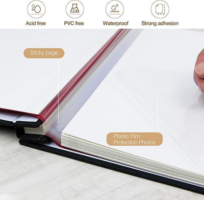 potricher Large Photo Album Self Adhesive 4x6 5x7 8x10 Pictures Linen Cover 80 Blank Pages Magnetic DIY Scrapbook Albums with A Metallic Pen (Black)