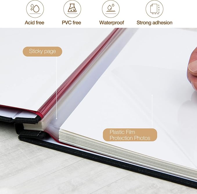 potricher Large Photo Album Self Adhesive 3x5 4x6 5x7 8x10 10x12 Pictures Linen Cover 80 Blank Pages Magnetic DIY Scrapbook Albums with A Metallic Pen (Black)