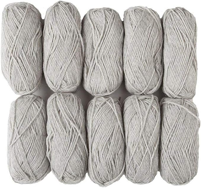 Knit Picks Wool of The Andes Yarn Pack - 10 Skeins of Gray 100% Wool Worsted Weight Yarn (Dove Heather)