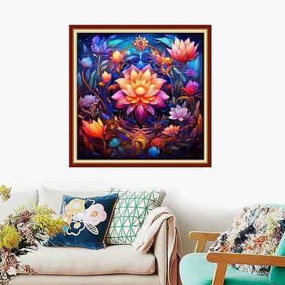Foxdiviy Stamped Cross Stitch Kits Full Range of Embroidery Needlework Starter Kits for Beginners Adults 11CT Embroidery Patterns Art Crafts DIY Needlepoint Kits-Magic Flower 18x18 inch