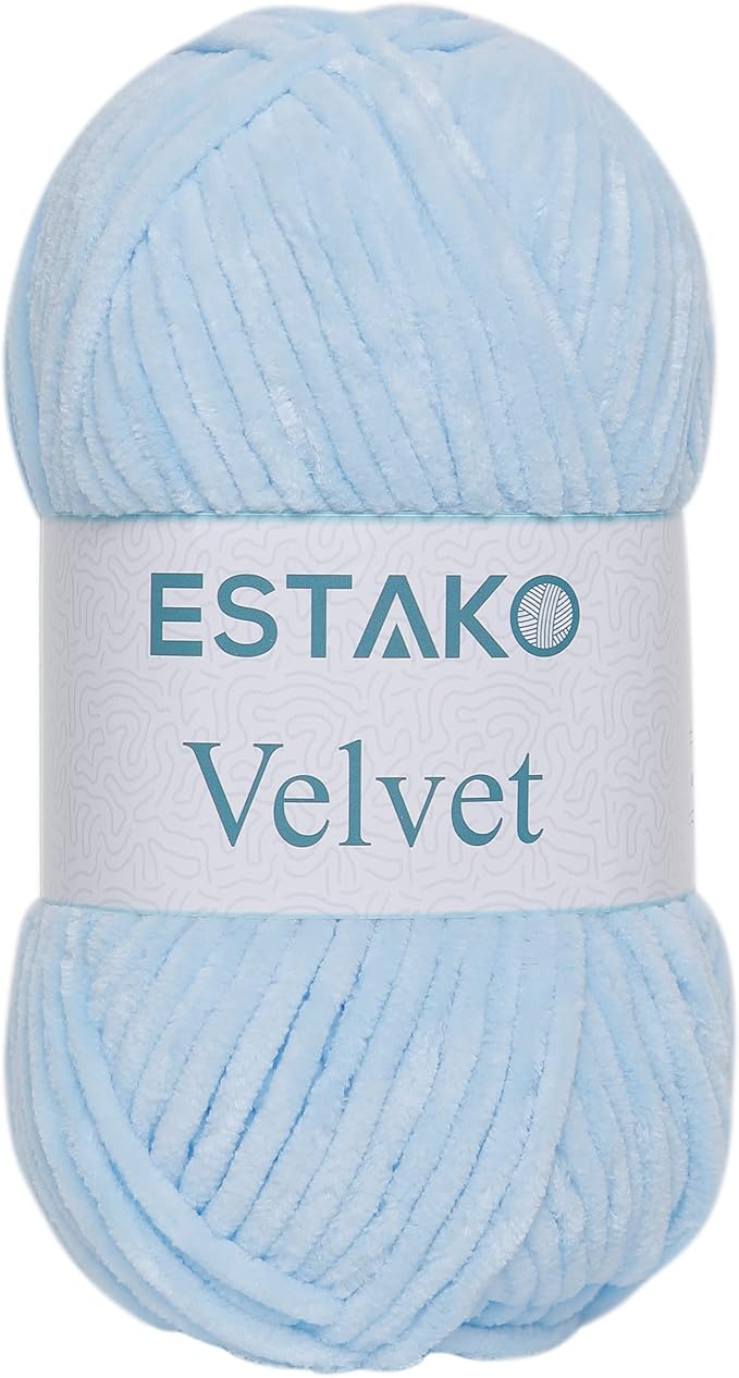 Estako Velvet Chenille Blanket amigurumi Yarn for Crocheting and Knitting Super Bulky 100 gr (132 yds) (1220 - Blue)