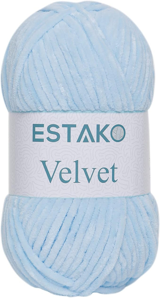 Estako Velvet Chenille Blanket amigurumi Yarn for Crocheting and Knitting Super Bulky 100 gr (132 yds) (1220 - Blue)