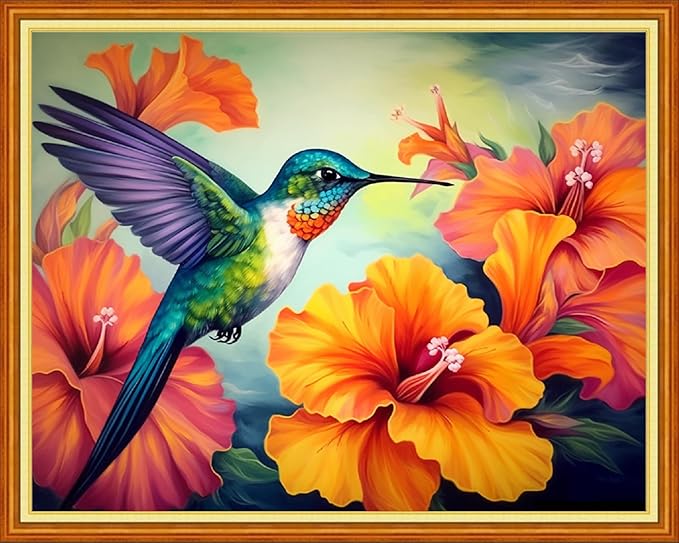 Dimensean Stamped Cross Stitch Kits Full Range of Embroidery Patterns Starter Kits for Beginners Adult DIY Cross Stitches Needlepoint Kits 11CT-Hummingbirds Gather Honey 16x20 inch