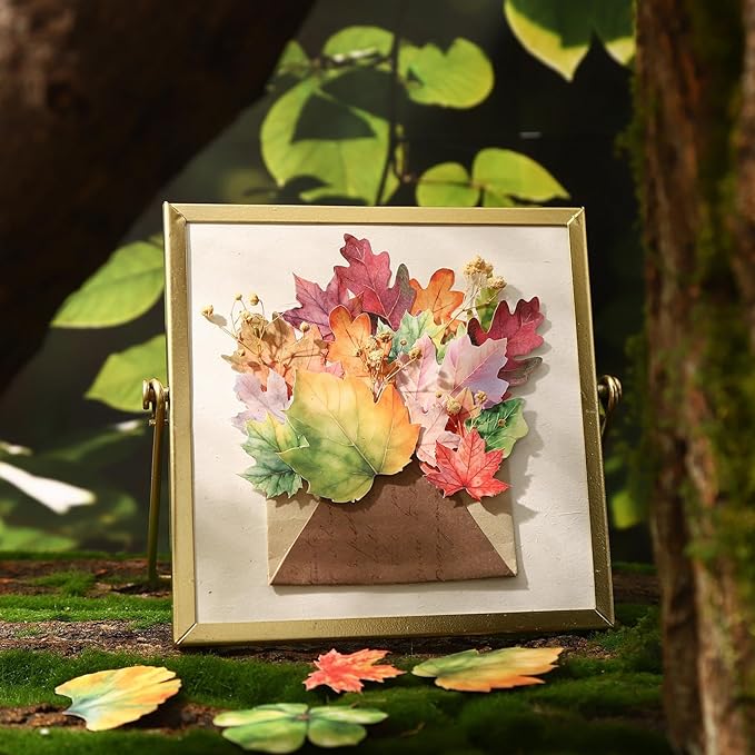 AuriicLeaf Botanical Leaf Stickers, 270PCS Plant Stickers for Scrapbooks Journals DIY Crafts Writable Cowhide Paper Material