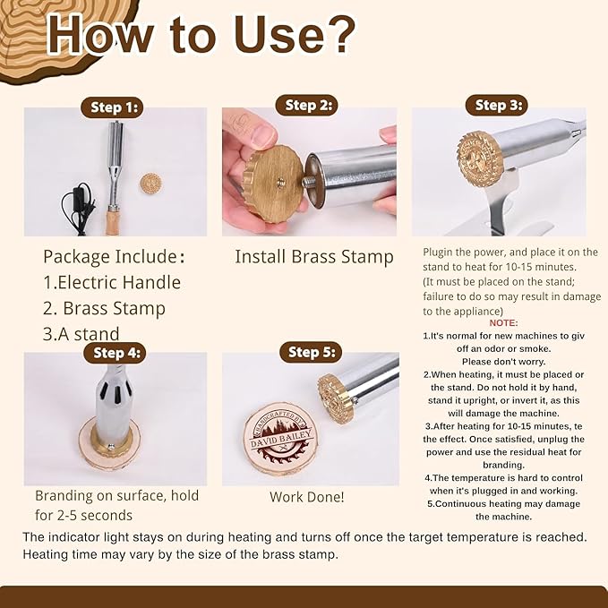 KAINSY Custom Electric Branding Iron for Wood Leather Food, Personalized Metal Burger Stamp for Plastic, Wood Burning Monogram Stamp, Durable Wood Burning Tool with Letter Stamps for BBQ Wedding Gifts