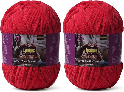 Baby Blanket Yarn for Crocheting - 2 Pack of 200g/7oz Chunky Chenille Yarn for Knitting Blankets Amigurumi - #6 Super Bulky - 348 Yards Soft Thick Plush Yarns (2, Red)