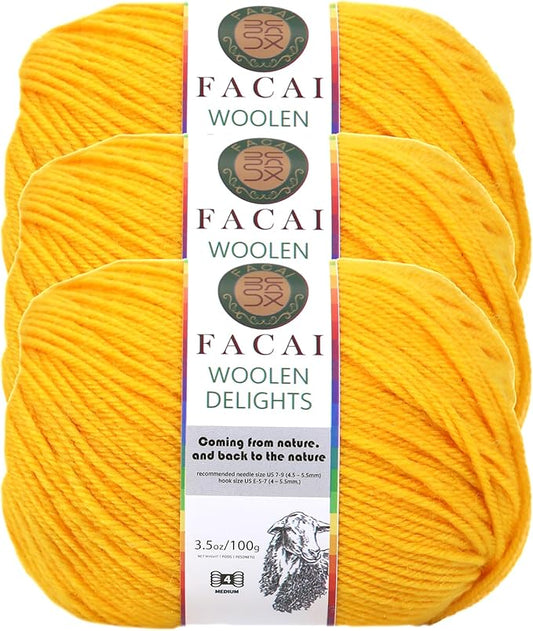 Facai Blend Merino Wool Yarn for Knitting - Worsted Weight,197yds (3.5oz) Ball, Ideal for Sweaters, Scarves, and Accessories (3, Yellow)