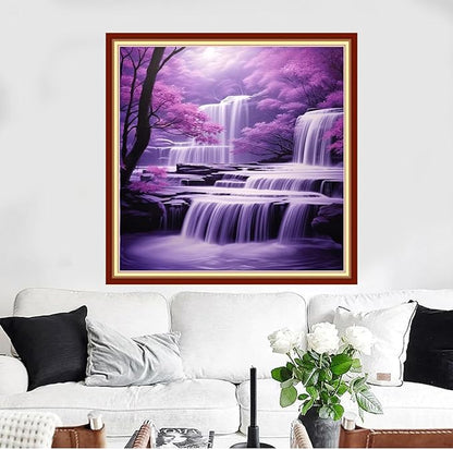 Funxvoot Stamped Cross Stitch Kits Beginners Full Range of Embroidery Starter Kits for Adults 11CT Printed Cross Stitch Kits for Beginners Adults-Maple Leaf Waterfall 18x18 inchs