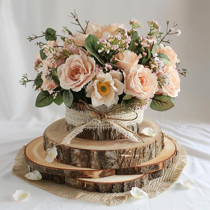 10 Pcs Large Wood Slices for Centerpieces - Rustic Wood Centerpieces for Tables, Natural Wood Slabs, Ideal for Weddings, Crafts, and DIY Projects (6-7 inch)