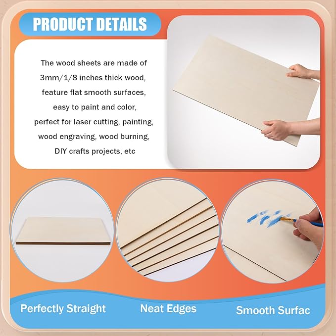 AWIZOM 12 Pack Basswood Sheets for Crafts-18 x 24 x 1/8 Inch- 3mm Thick Plywood Sheets with Smooth Surfaces Unfinished Wood Boards for Laser Cutting, Wood Burning, Architectural Models, Staining