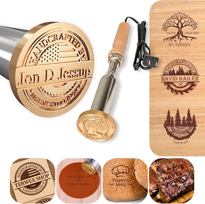 Terwex Custom Electric Branding Iron for Wood, Branding Irons Personalized with Stand, Wood Burning Tool Leather Branding Iron, Woodworking Tools for DIY Crafts Handmade Lover Gift(Electric Handle)