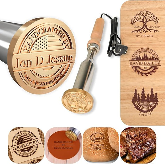 Terwex Custom Electric Branding Iron for Wood, Branding Irons Personalized with Stand, Wood Burning Tool Leather Branding Iron, Woodworking Tools for DIY Crafts Handmade Lover Gift(Electric Handle)