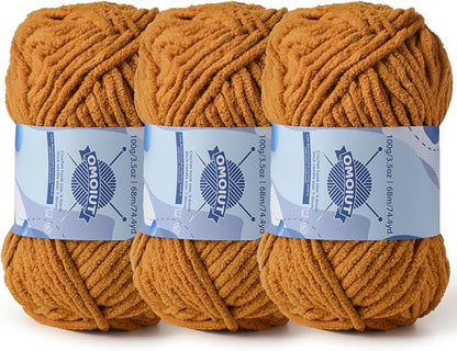 3 Pack Chunky Chenille Yarn for Crocheting，Baby Yarn for Crocheting Soft Blankets，Bulky Yarns for Crochet Amigurumi，300g (223yds) Fluffy Velvet Yarns for Hand Knitting (3 Loess)
