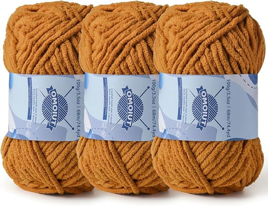 3 Pack Chunky Chenille Yarn for Crocheting，Baby Yarn for Crocheting Soft Blankets，Bulky Yarns for Crochet Amigurumi，300g (223yds) Fluffy Velvet Yarns for Hand Knitting (3 Loess)