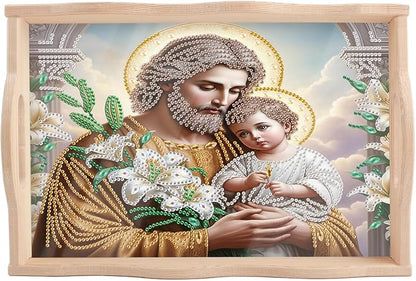 JISHSHAY Diamond Art Serving Tray Diamond Painting Wooden Tray Gem Art Serving Platter Gem Painting Mosaic Kits for Adults DIY Kits for Adults, with Handle 20×30cm/7.87×11.81in, Jesus