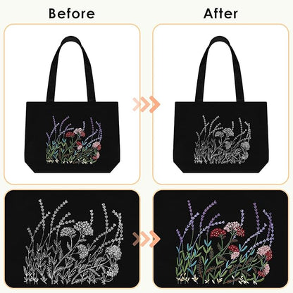 ERKOON Canvas Tote Bag Embroidery Kit for Beginners, Floral Arts Crafts Cross Stitch Kits for Adults Including Stamped Embroidery Bag with Hoops, Needle, Instruction and Color Threads (Lavender)