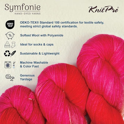KnitPro Symfonie Hand Dyed Yarn | Extra Fine Merino Wool & Polyamide Blend for Knitting & Crocheting, Fingering Weight, Oeko-TEX Certified 400m, 100g Skein | Terra Variegated Rhubarb