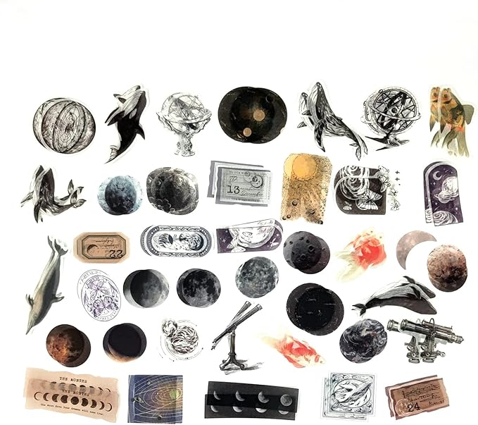 Esweny 200 Pieces Vintage Ephemera Scrapbooking Supplies Pack for Journaling, Decoupage Paper Scrapbook Stickers Kit for Junk Journal Planners Collage Craft Notebooks Album (Space and Sea)