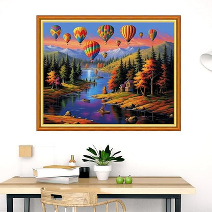 Dooxvey Cross Stitch Kits for Adults Stamped Full Range of Embroidery Starter Kits for Beginners 11CT Printed Cross Stitch Patterns Needlepoint Kits Stamped Crossstitch-Hot Air Balloon 16x20 inch