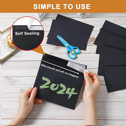 Black Blank Greeting Cards and Envelopes 4 x 6 Heavyweight Flat Cardstock and A4 Envelopes Printable Self Seal 20 Packs for DIY Wedding Invitations, Birthday, Thank You Cards
