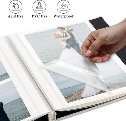 Remowith Self Adhesive Photo Album, Beige Scrapbook Album with DIY 60 Blank Pages, Wedding Photo Album with A Metallic Pen for 4x6 5x7 2x3 Pictures, 10.6"x11"