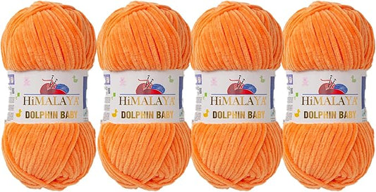 4 Skein/Pack Himalaya Dolphin Baby Chenille Yarn, Each Ball 100 gr (3.5 oz), 120 m (132 Yards), 100% Polyester, Super Bulky Baby Blanket Velvet Amigurumi Yarn, 80316 - Orange