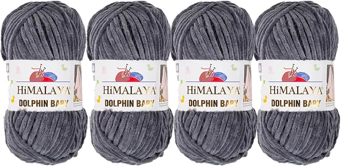 4 Skein/Pack Himalaya Dolphin Baby Chenille Yarn, Each Ball 100 gr (3.5 oz), 120 m (132 Yards), 100% Polyester, Super Bulky Baby Blanket Velvet Amigurumi Yarn, 80367 - Anthracite