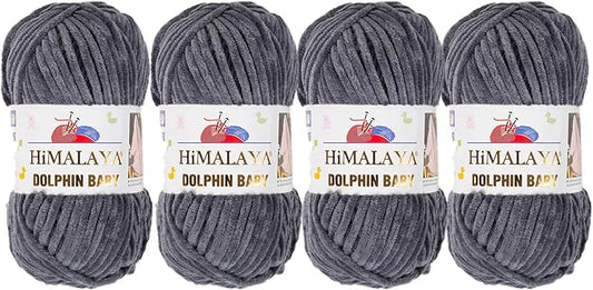4 Skein/Pack Himalaya Dolphin Baby Chenille Yarn, Each Ball 100 gr (3.5 oz), 120 m (132 Yards), 100% Polyester, Super Bulky Baby Blanket Velvet Amigurumi Yarn, 80367 - Anthracite