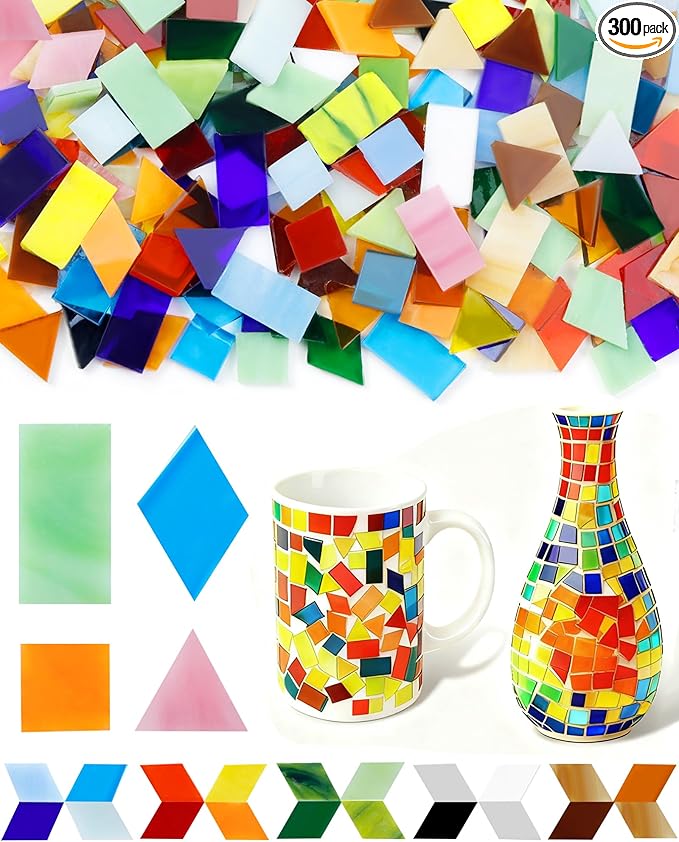 FIVEIZERO 260g Glass Mosaic Tiles for Crafts - 300 Pieces Tiny Mosaic Tile Kit, Irregular Pieces for DIY Craft Jewelry, Coaster Art & Mosaic Kits (Mixed-Color)