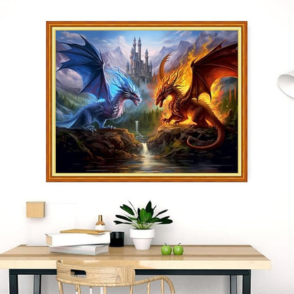 Dimensean Stamped Cross Stitch Kits Full Range of Embroidery Patterns Starter Kits for Beginners Adult DIY Cross Stitches Needlepoint Kits 11CT-Water Fire Dragon 16x20 inch